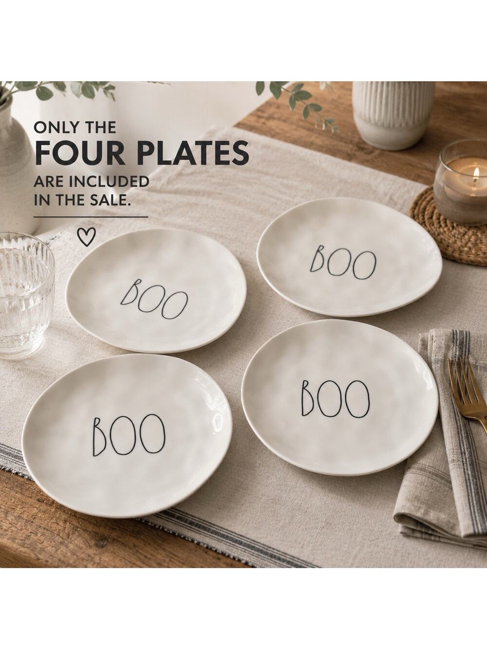 Set 4 Rae Dunn Melamine Halloween Boo Salad Dessert Plates By Artisan Collection